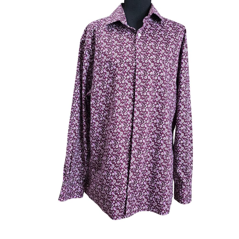 Tommy Hilfiger Burgundy & Purple Floral Men's Slim Fit Shirt Sz 161/2 32/33